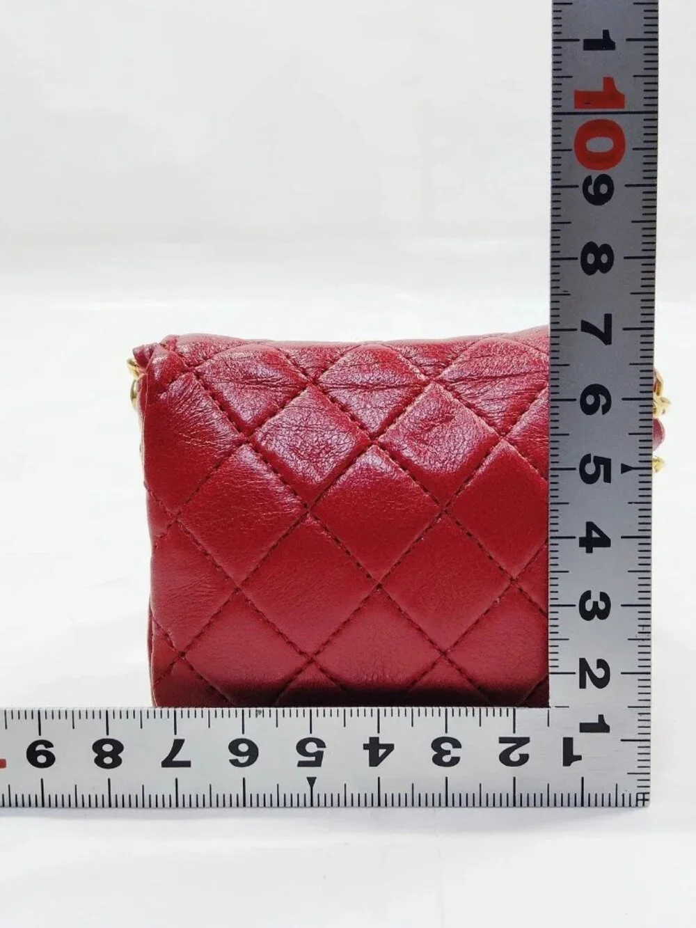 Authentic Chanel Mini Classic Flap Coin Purse Red Quilted Lambskin Chain Bag